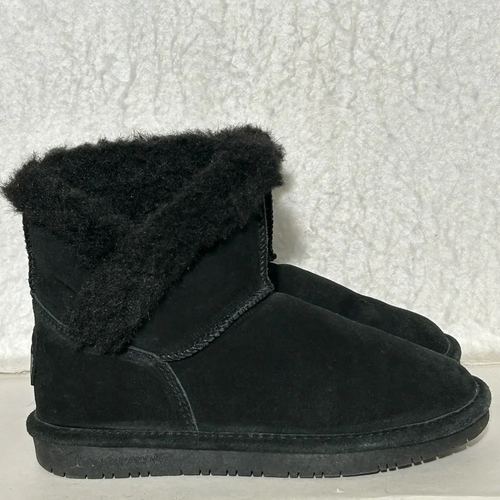BearPaw Womens Black Heidi II Suede Upper Wool-Blend Lining Pull On Boots SZ 6